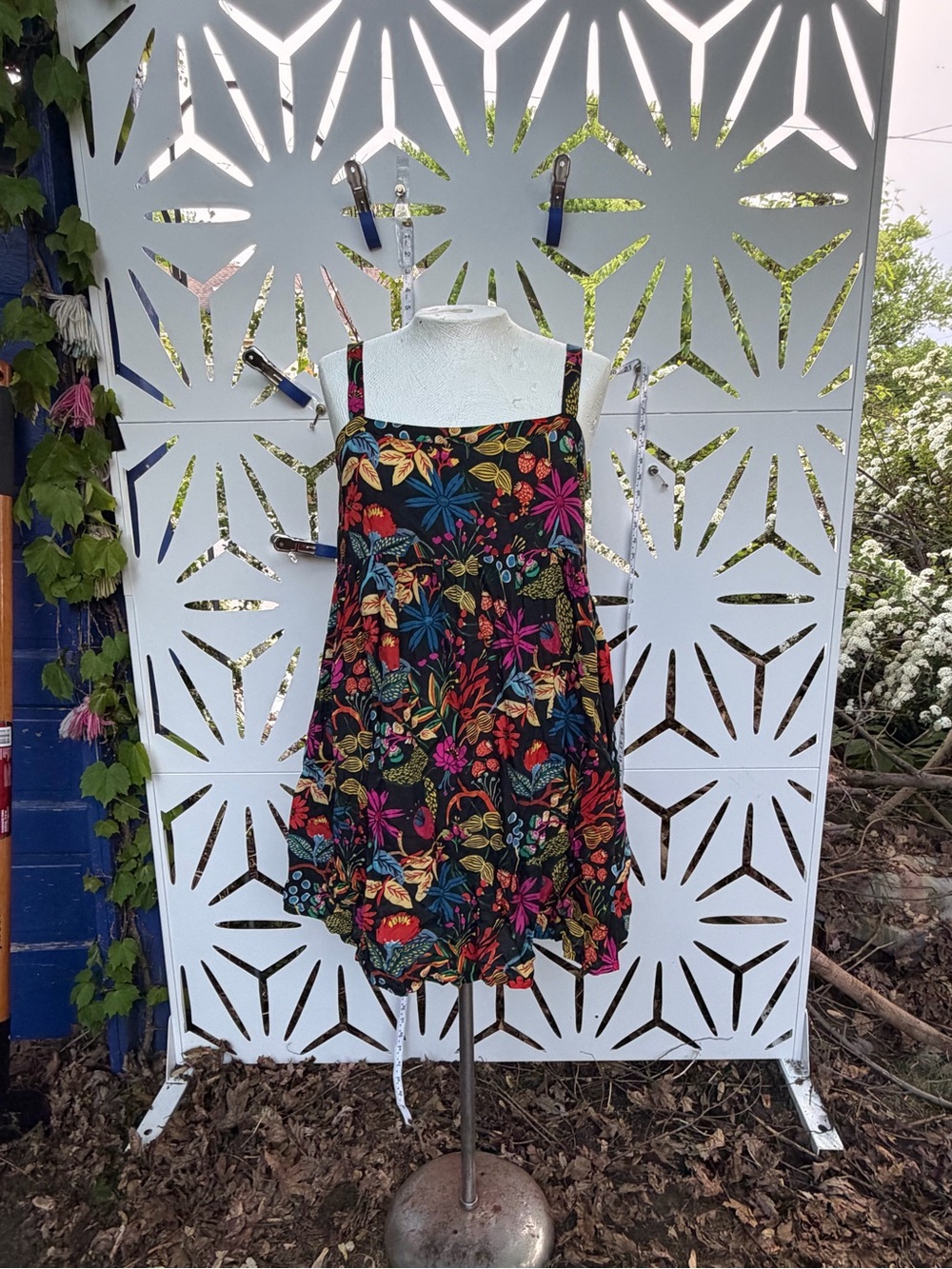 NATURAL LIFE Black Floral Mini Dress with Multicolor Print